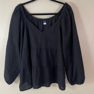Old Navy Black XL Long Puff Sleeve Empire Waist Ruffled Milkmaid Top V-Neck